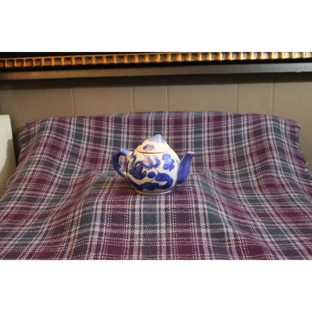Pier 1 Blue and White  Ceramic Phoenix Dragon Individual Tea Pot